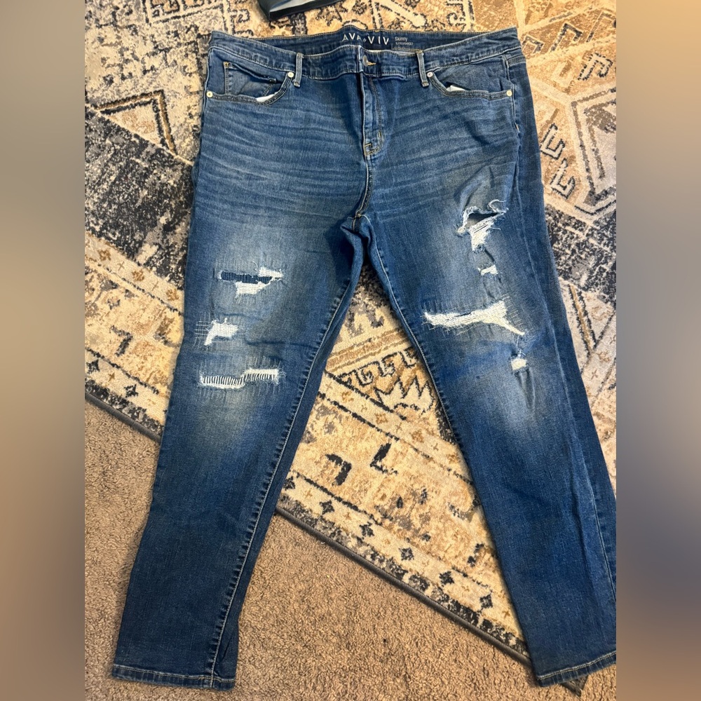 Ava & Viv Distressed Dark Blue Skinny Jeans
